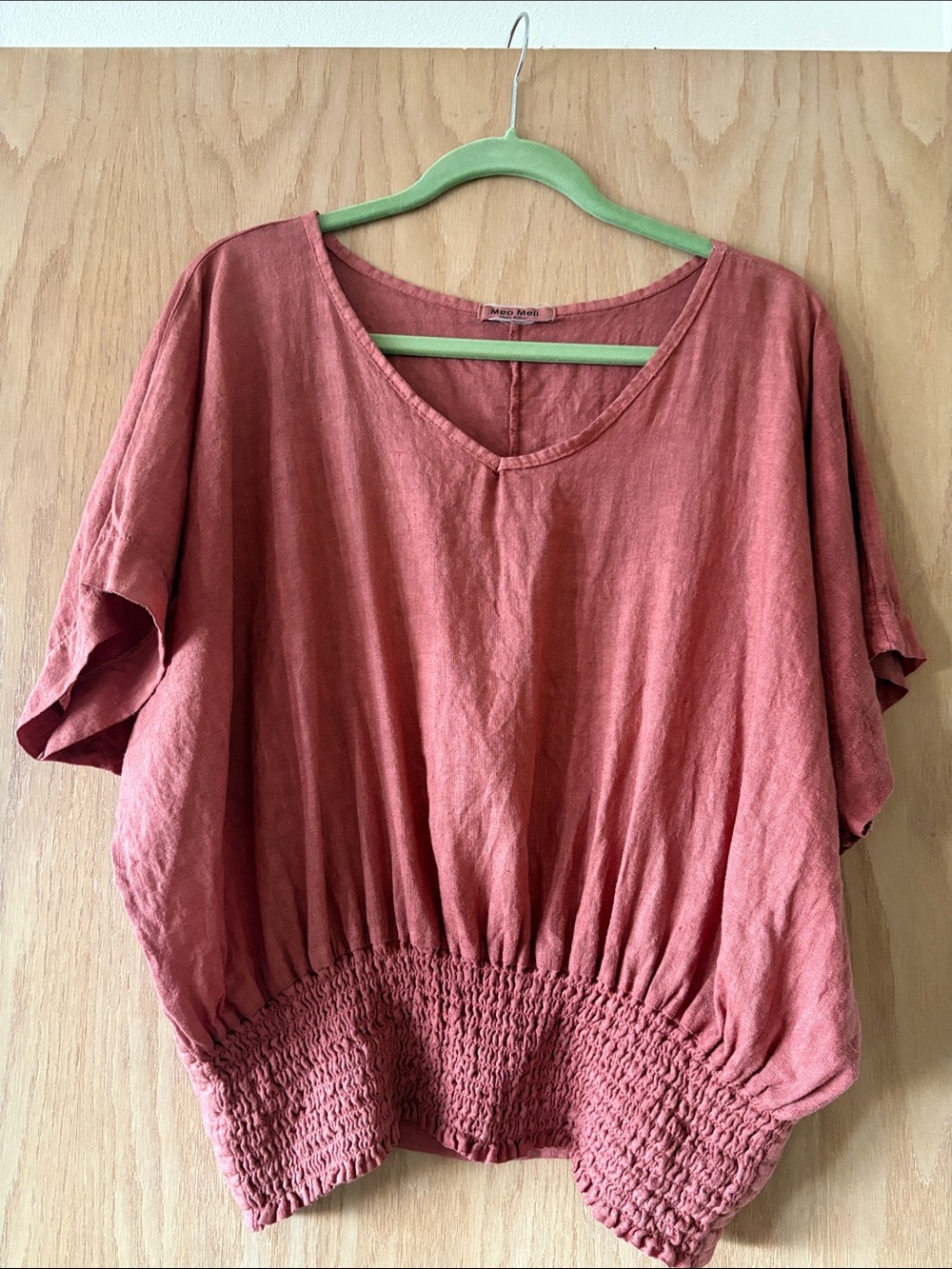 Meo Meli Burnt Orange V-Neck Smocked Waist Blouse
